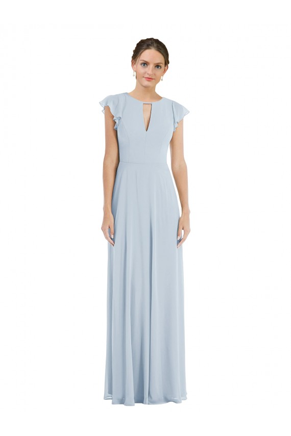Best Flutter Sleeves V-Back Long Bateau Neck A-Line Maxi Evening Dress UK