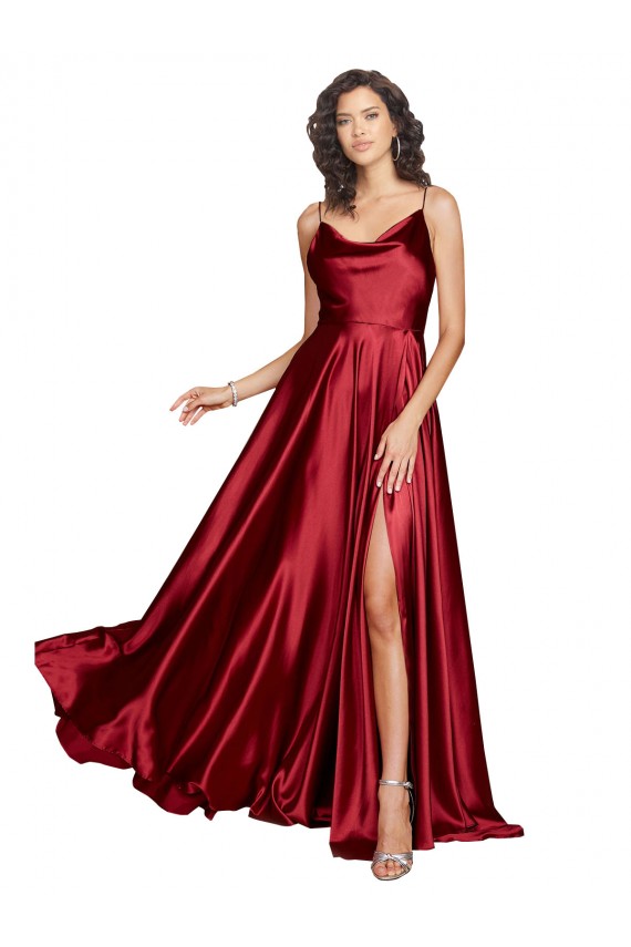 Best Sleeveless Low Back Long Cowl Neck A-Line Sexy Evening Dress UK