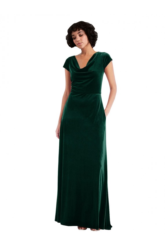 Best Cap Sleeves Long Cowl Neck A-Line Maxi Evening Dress UK