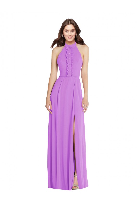 Best Sleeveless Open Back Long Halter Neck A-Line Violet Maxi Evening Dress UK