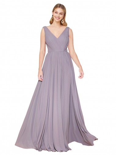 Best Sleeveless V-Back Long High Neck A-Line Soft Chiffon Evening Dress UK