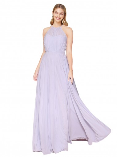 Best Sleeveless Long High Neck A-Line Lilac Evening Dress UK