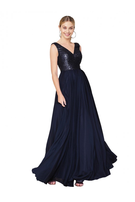 Best Sleeveless V-Back Long High Neck A-Line Semi Formal Evening Dress UK