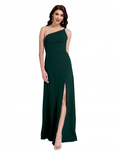 Best Sleeveless Open Back Long One Shoulder A-Line Stretch Crepe Evening Dress UK