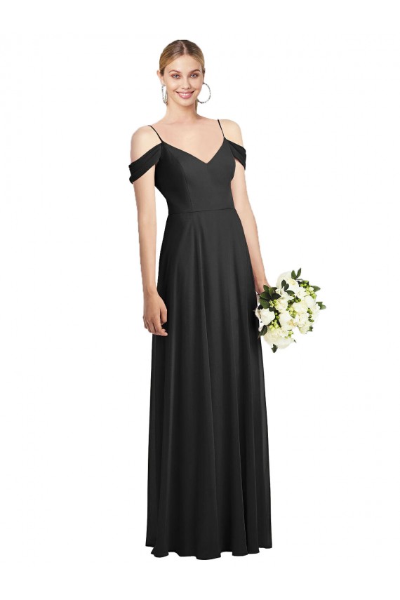 Best Cold Shoulder Long Spaghetti Straps A-Line Maxi Evening Dress UK