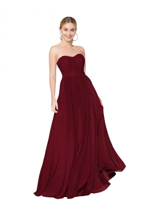 Best Sleeveless Long Strapless A-Line Burgundy Evening Dress UK