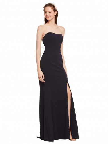Best Sleeveless Low Back Long Strapless A-Line Stretch Crepe Bridal Party Dress UK