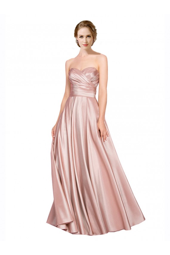 Best Sleeveless Low Back Long Strapless A-Line Stretch Satin Evening Gown UK