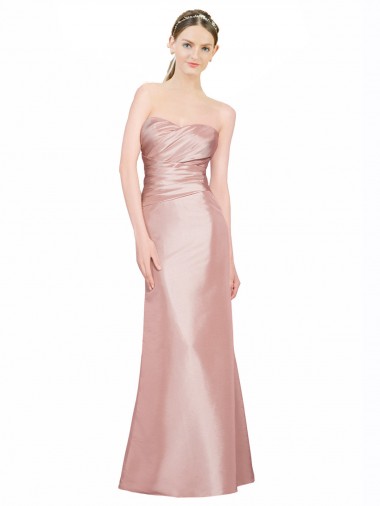 Best Sleeveless Low Back Long Strapless A-Line Stretch Satin Evening Dress UK