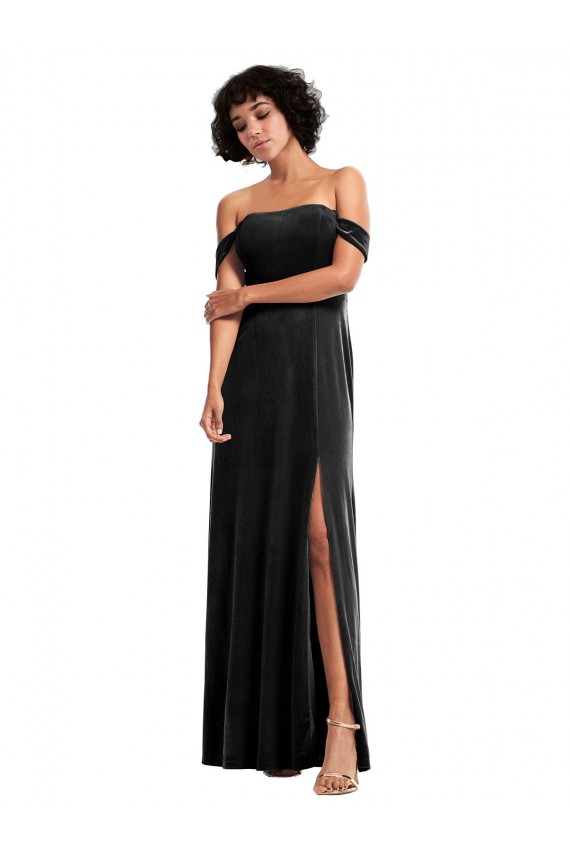 Best Sleeveless Long Strapless A-Line Stretch Velvet Evening Dress UK