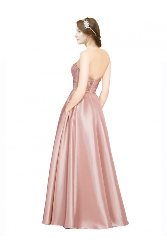 Best Sleeveless Low Back Long Strapless A-Line Stretch Satin Evening Gown UK