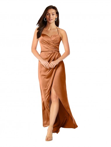 Best Sleeveless Low Back Long Sweetheart A-Line Silky Satin Evening Dress UK