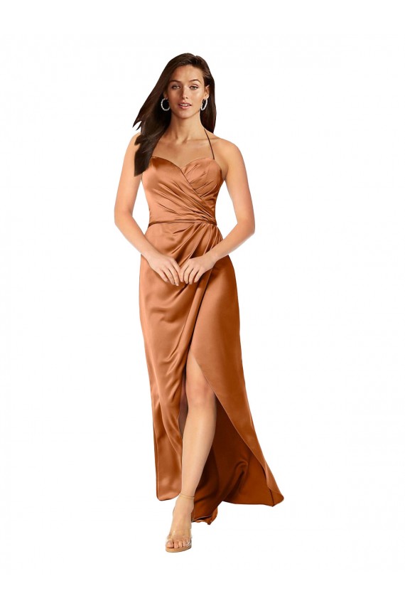 Best Sleeveless Low Back Long Sweetheart A-Line Silky Satin Evening Dress UK