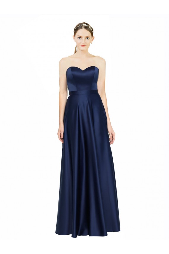 Best Sleeveless Low Back Long Sweetheart A-Line Stretch Satin Evening Dress UK