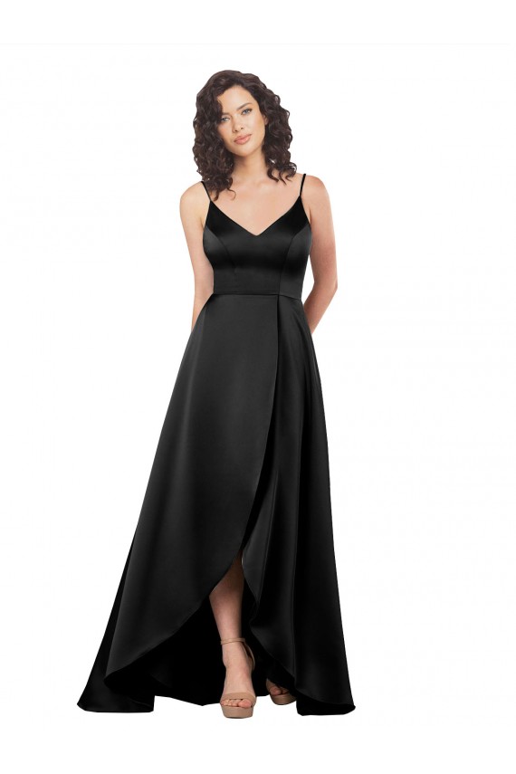 Best Sleeveless V-Back Long V-Neck A-Line Black Evening Dress UK