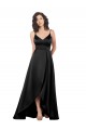 Best Sleeveless V-Back Long V-Neck A-Line Black Evening Dress UK