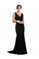 Best Sleeveless Low Back Sweep Train V-Neck A-Line Evening Dress UK