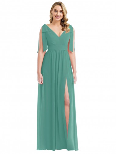 Best Sleeveless V-Back Long V-Neck A-Line Icelandic Silver Maxi Evening Dress UK
