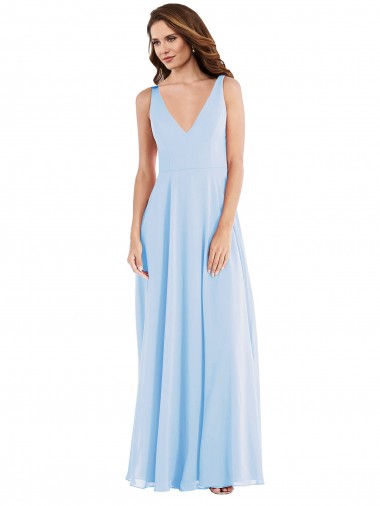 Best Sleeveless Long V-Neck A-Line Soft Chiffon Maxi Evening Dress UK
