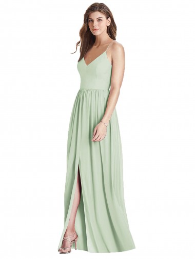 Best Sleeveless Open Back Long V-Neck A-Line Sage Maxi Evening Dress UK