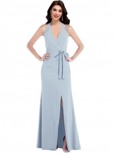 Best Sleeveless Open Back Long V-Neck A-Line Stretch Crepe Maxi Evening Dress UK