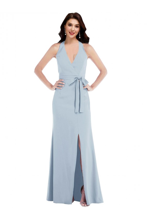 Best Sleeveless Open Back Long V-Neck A-Line Stretch Crepe Maxi Evening Dress UK
