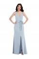 Best Sleeveless Open Back Long V-Neck A-Line Stretch Crepe Maxi Evening Dress UK