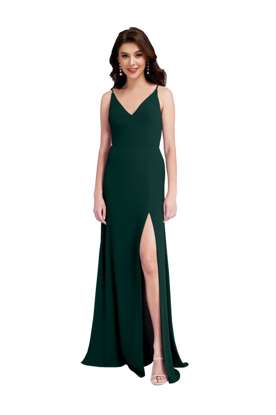 Best Sleeveless V-Back Long V-Neck A-Line Midnight Green Evening Dress UK