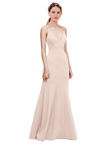 Best Sleeveless V-Back Long V-Neck A-Line Pink Evening Dress UK