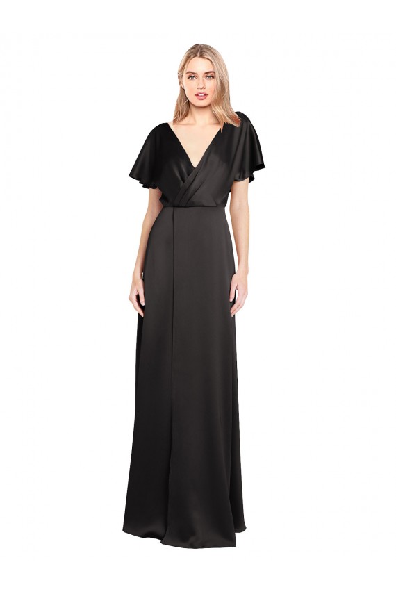 Best Cap Sleeves Open Back Long V-Neck A-Line Evening Dress UK