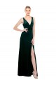 Best Sleeveless V-Back Long V-Neck A-Line Stretch Velvet Sexy Evening Dress UK