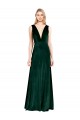 Best Sleeveless V-Back Long V-Neck A-Line Dark Green Evening Gown UK