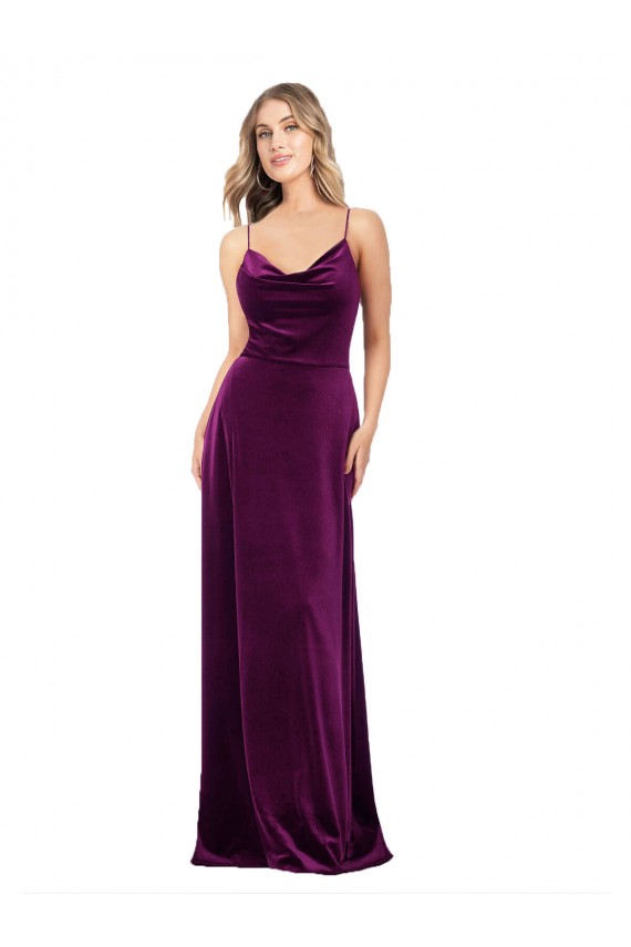 Best Sleeveless Open Back Long V-Neck A-Line Stretch Velvet Evening Dress UK