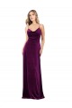 Best Sleeveless Open Back Long V-Neck A-Line Stretch Velvet Evening Dress UK