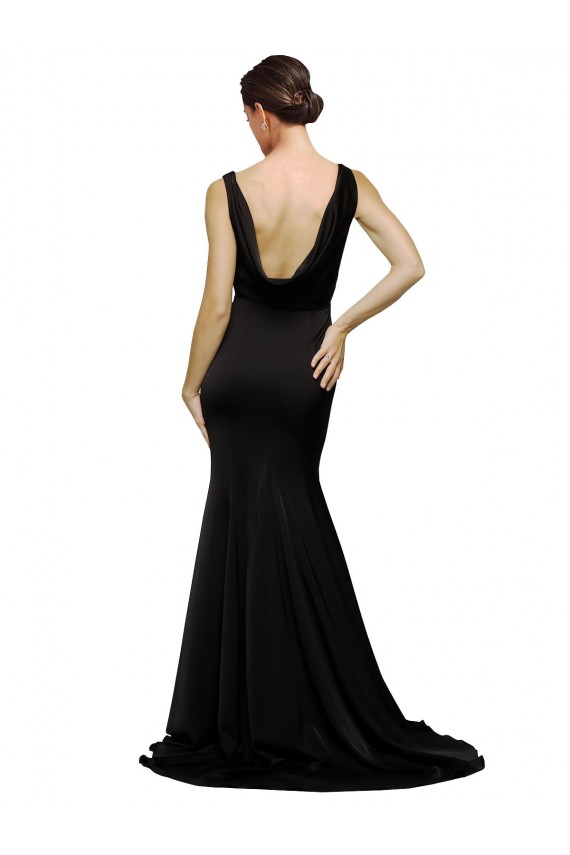 Best Sleeveless Low Back Sweep Train V-Neck A-Line Evening Dress UK