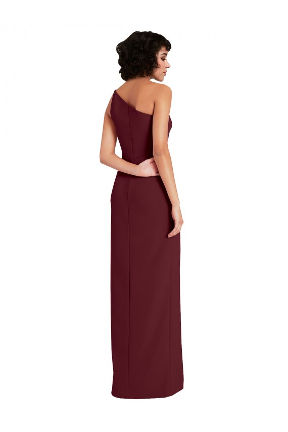 Best Sleeveless Long One Shoulder Sheath Burgundy Gold Evening Dress UK