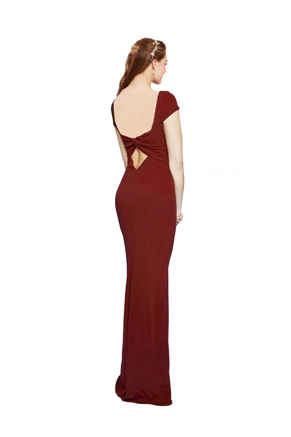 Best Cap Sleeves Keyhole Back Long Round Neck Mermaid Evening Dress UK
