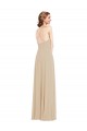 Best Sleeveless Open Back Long V-Neck A-Line Champagne Maxi Evening Dress UK