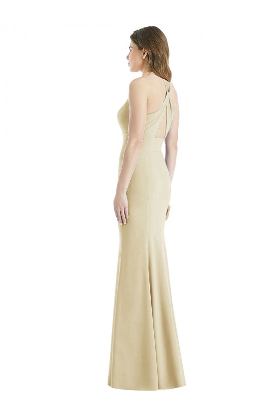 Best Sleeveless Open Back Long Bateau Neck Trumpet Champagne Semi Formal Evening Dress UK