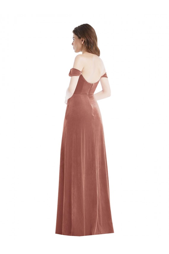 Best Sleeveless Long Off the Shoulder A-Line Cinnamon Rose Maxi Evening Dress UK