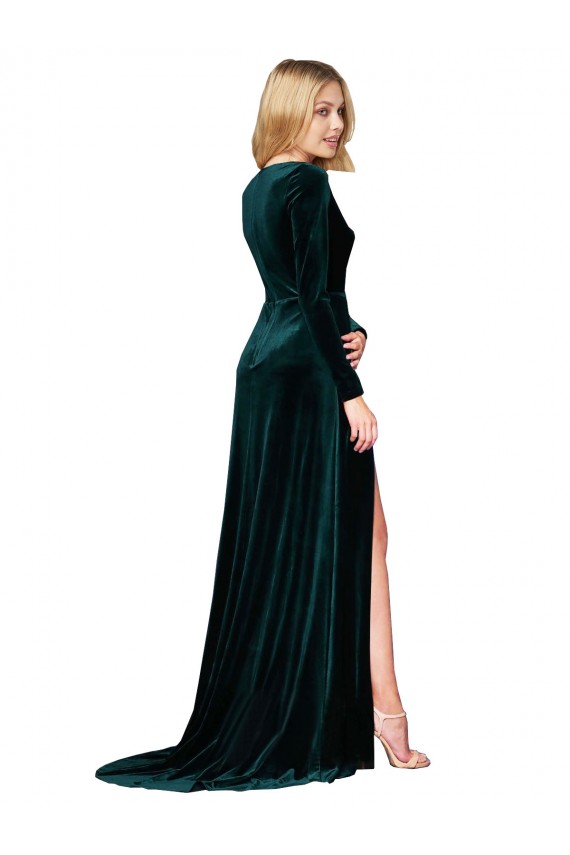 Best Long Sleeves Sweep Train V-Neck A-Line Evening Dress UK
