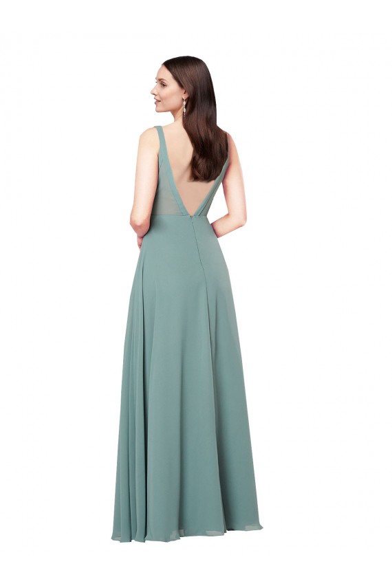 Best Sleeveless V-Back Long V-Neck Sheath Sexy Evening Dress UK