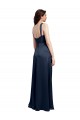 Best Sleeveless Low Back Long Cowl Neck A-Line Stretch Satin Evening Dress UK