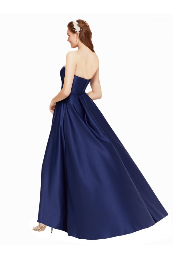 Best Sleeveless Low Back Long Strapless A-Line Satin Evening Dresses UK