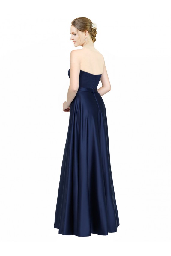 Best Sleeveless Low Back Long Sweetheart A-Line Stretch Satin Evening Dress UK