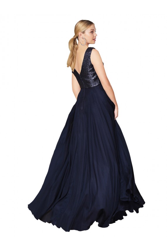 Best Sleeveless V-Back Long High Neck A-Line Semi Formal Evening Dress UK