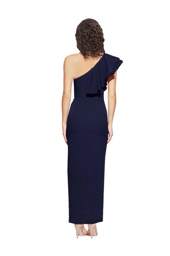 Best Sleeveless Long One Shoulder Sheath Dark Navy Evening Dress UK