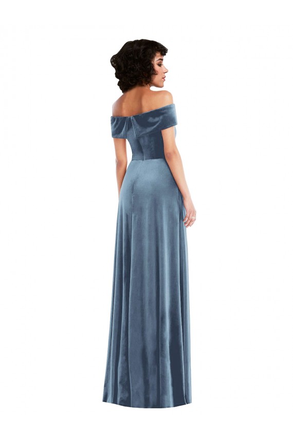 Best Sleeveless Long Off the Shoulder A-Line Stretch Velvet Maxi Evening Dress UK