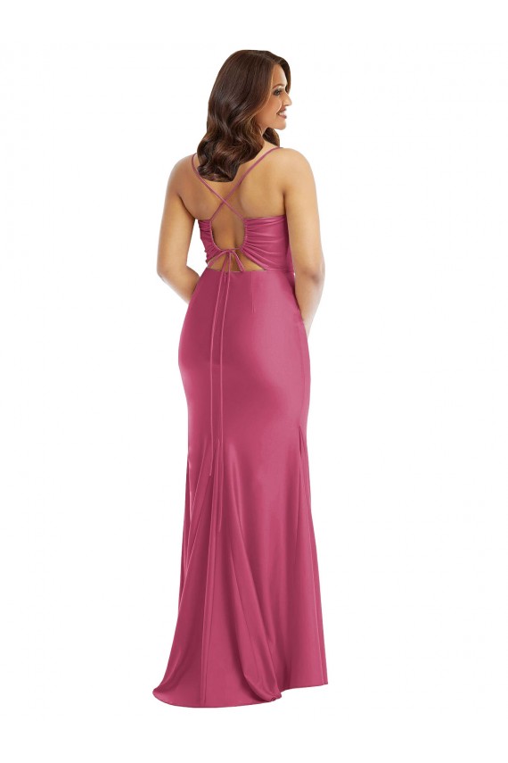 Best Sleeveless Tie Back Long Cowl Neck Mermaid Plus Size Evening Dress UK