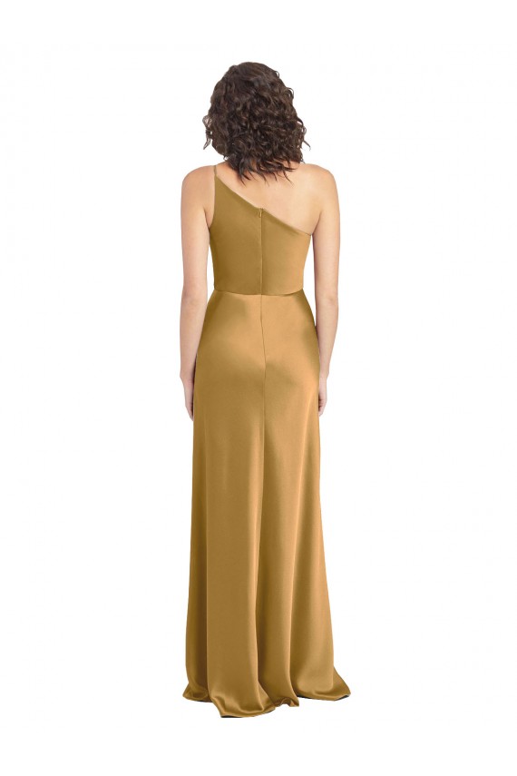 Best Sleeveless Long One Shoulder A-Line Gold Evening Dress UK